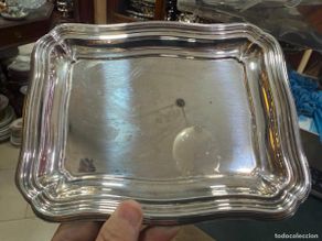 Antiques: BANDEJA DE ALPACA CON BAÑO DE PLATA IDEAL PARA ACTO RELIGIOSO - MEDIDA 21X17 CM